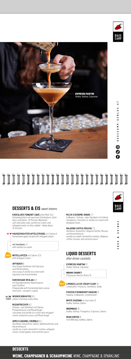 Menu Basecamp Gerlos · Restaurant · Pizzeria · Bar-5