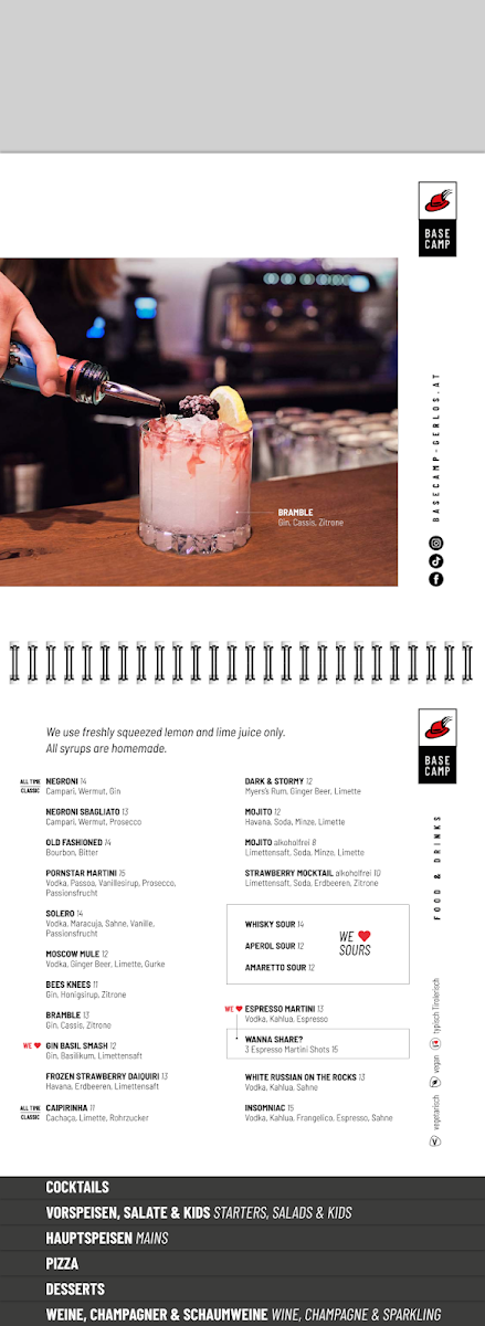Menu Basecamp Gerlos · Restaurant · Pizzeria · Bar-7