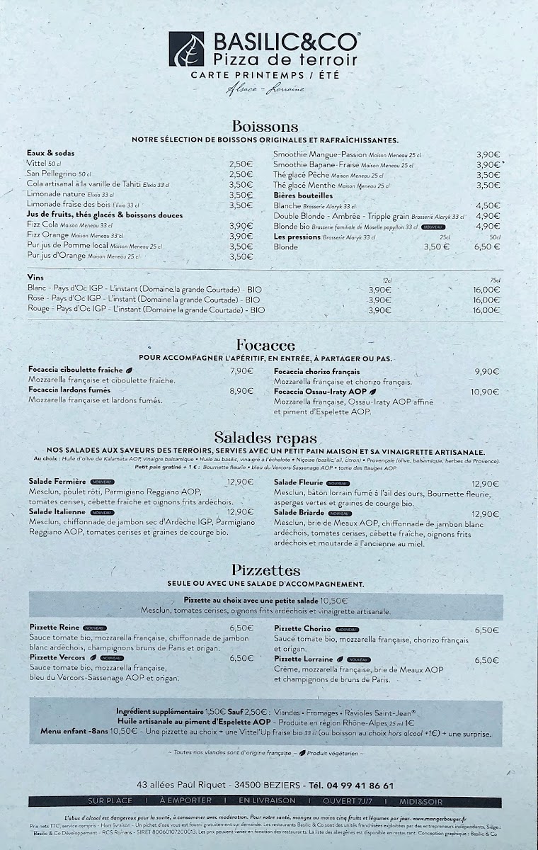Menu Basilic & Co - Pizzas De Terroirs - Béziers-4