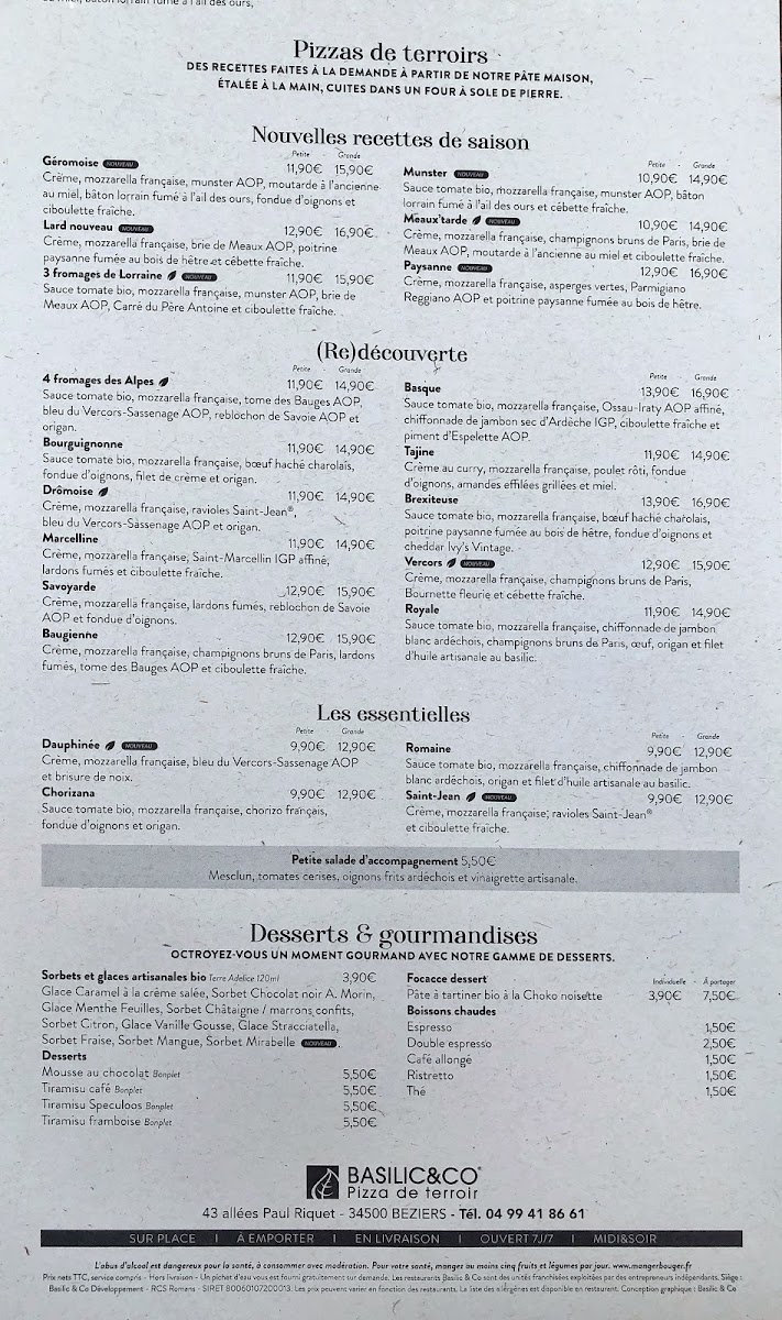 Menu Basilic & Co - Pizzas De Terroirs - Béziers-9