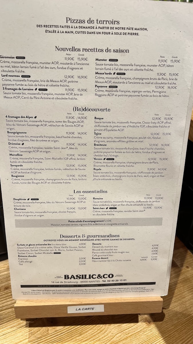 Menu Basilic & Co - Pizzas De Terroirs - Nantes Château-6