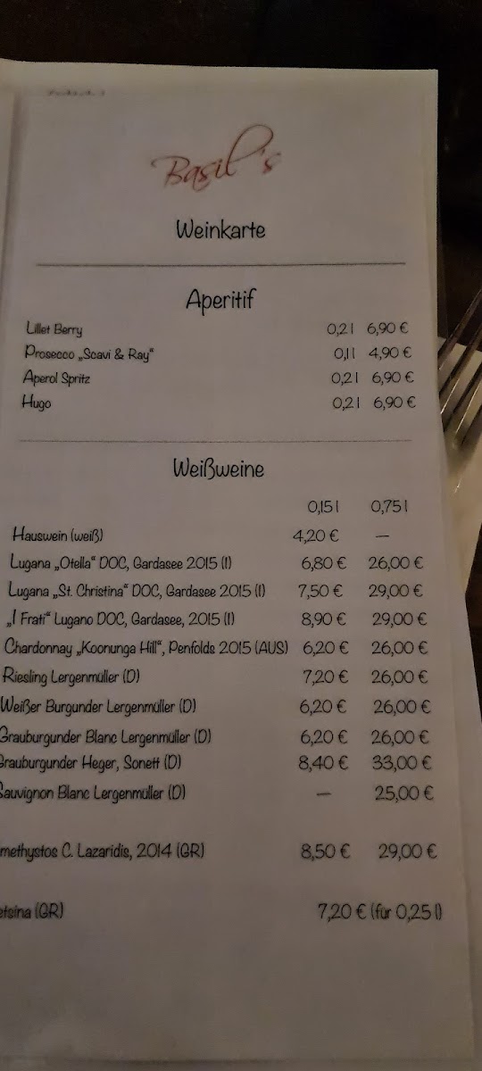 Menu Basil's Restaurant & Bar-1
