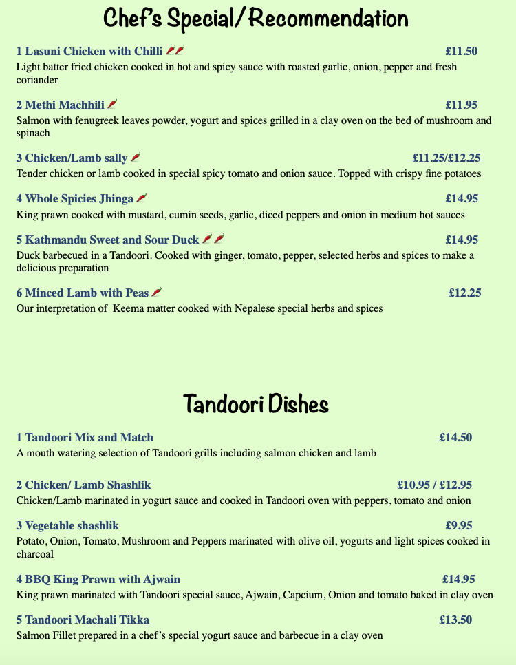 Menu Basmati Nepalese And Indian Cuisine-2