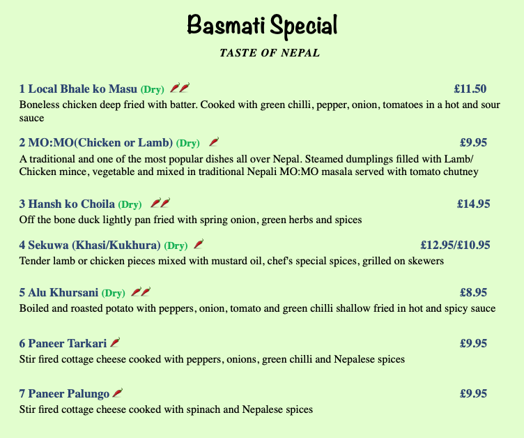 Menu Basmati Nepalese And Indian Cuisine-5