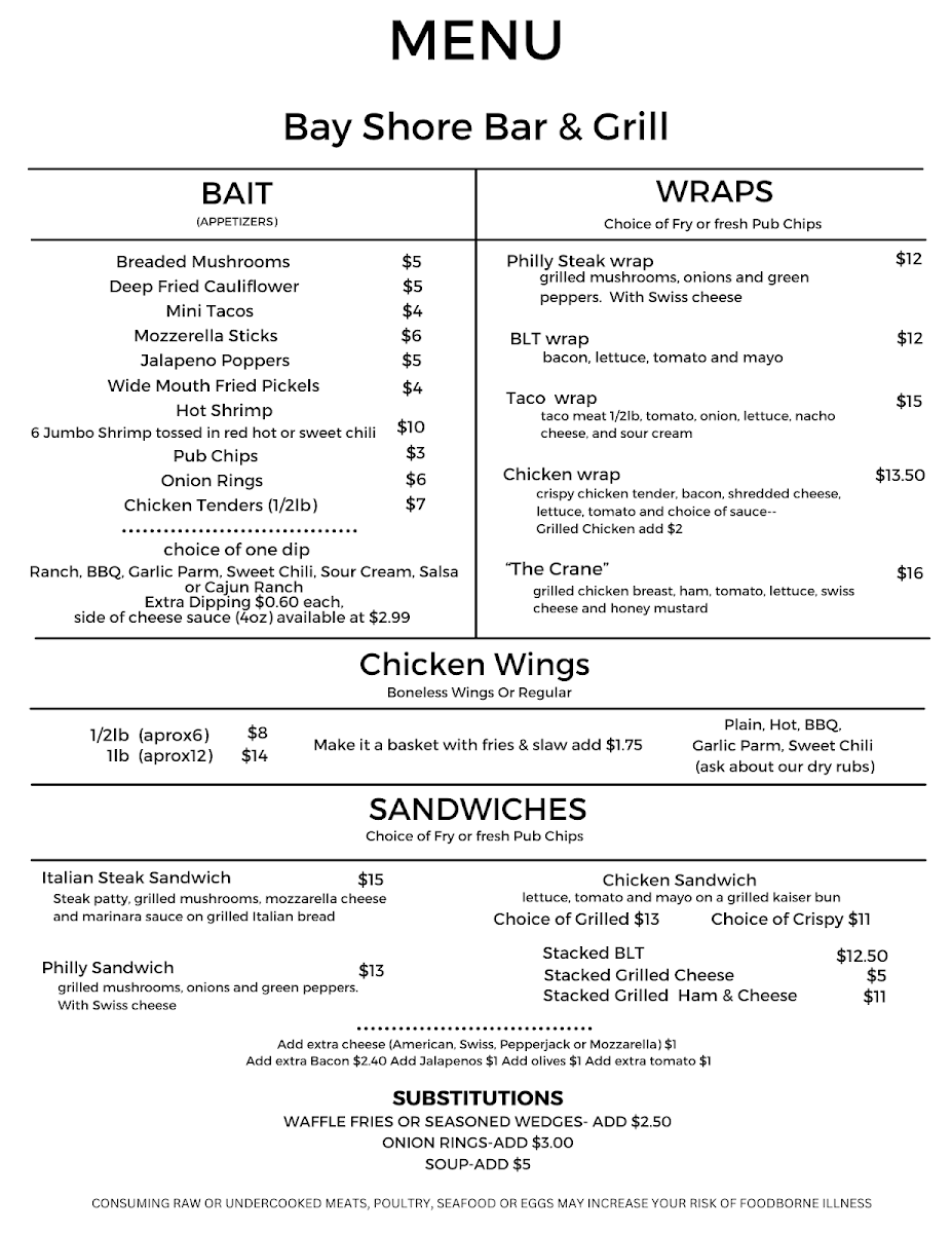 Menu Bay Shore Bar And Grill-2