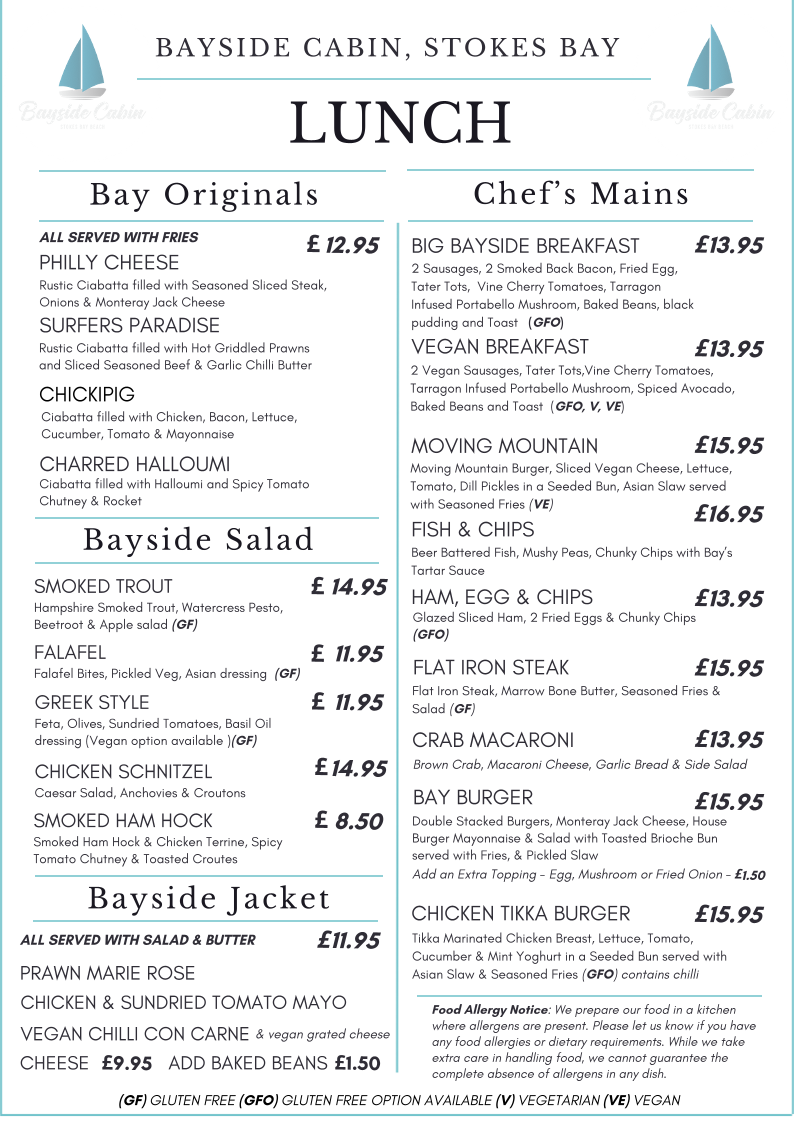 Menu Bayside Cabin-1