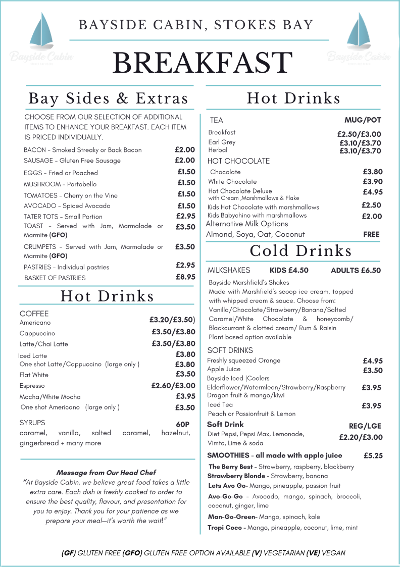 Menu Bayside Cabin-2