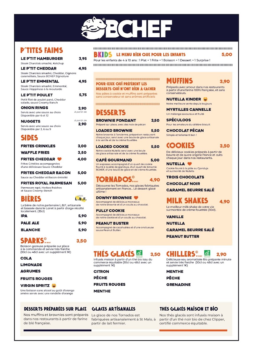 Menu Bchef Burgers - Trélissac La Feuilleraie-1