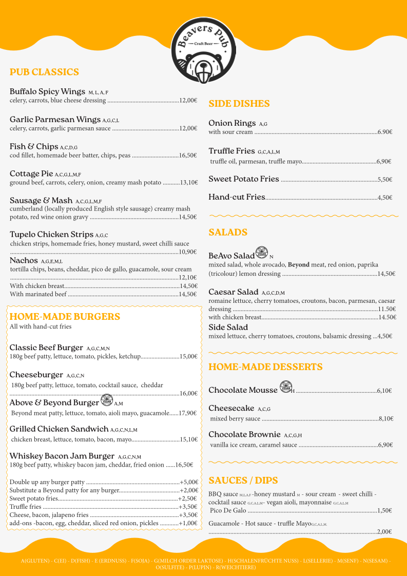Menu Beavers Pub-2