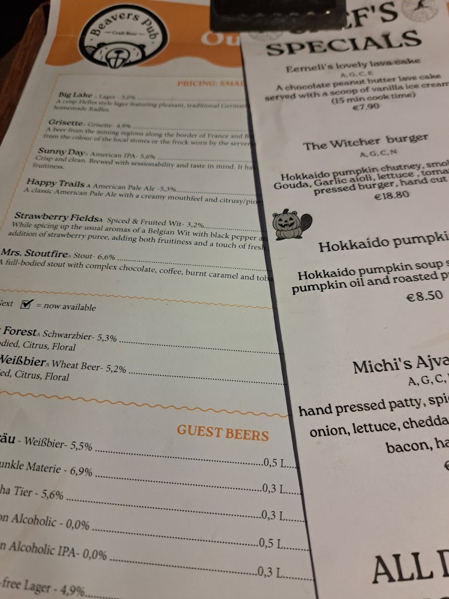 Menu Beavers Pub-9