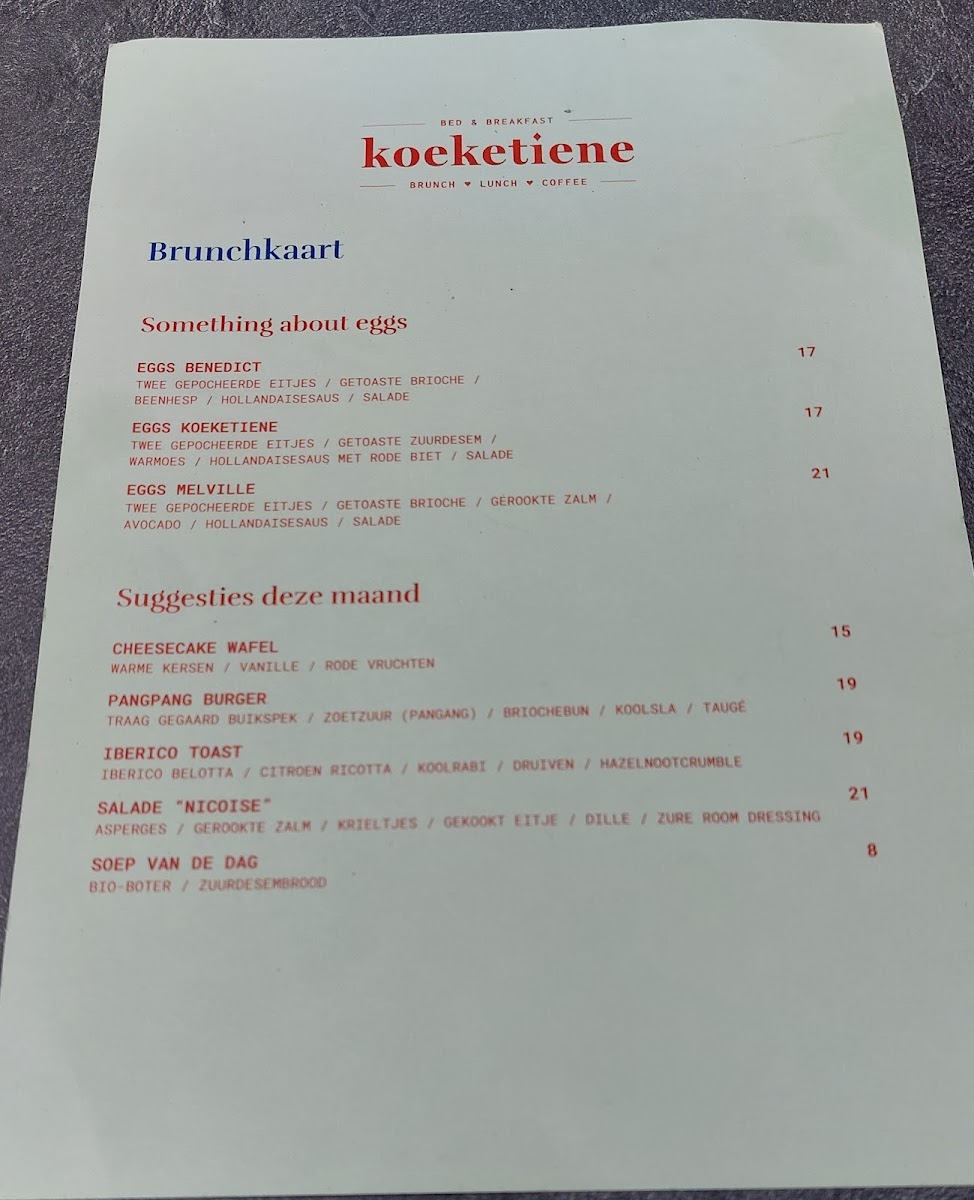 Menu Bed & Breakfast Koeketiene Brunch Lunch Coffee-1