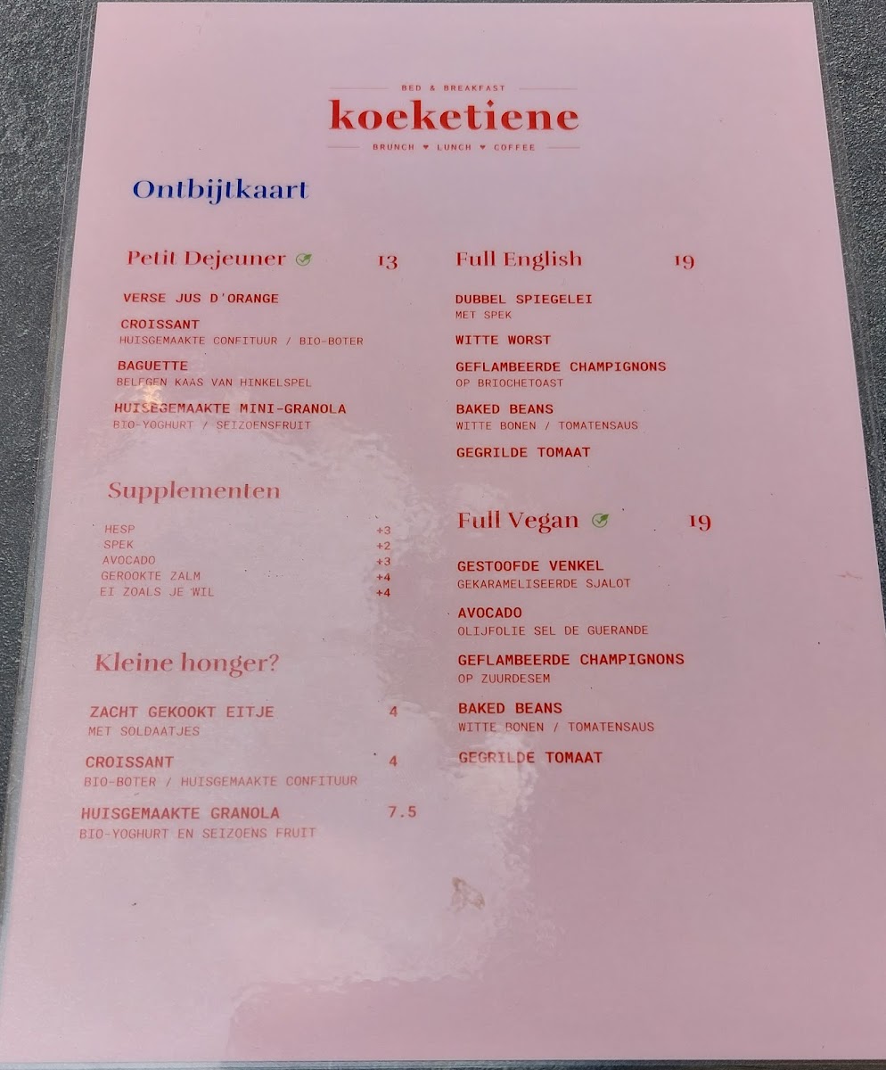 Menu Bed & Breakfast Koeketiene Brunch Lunch Coffee-2