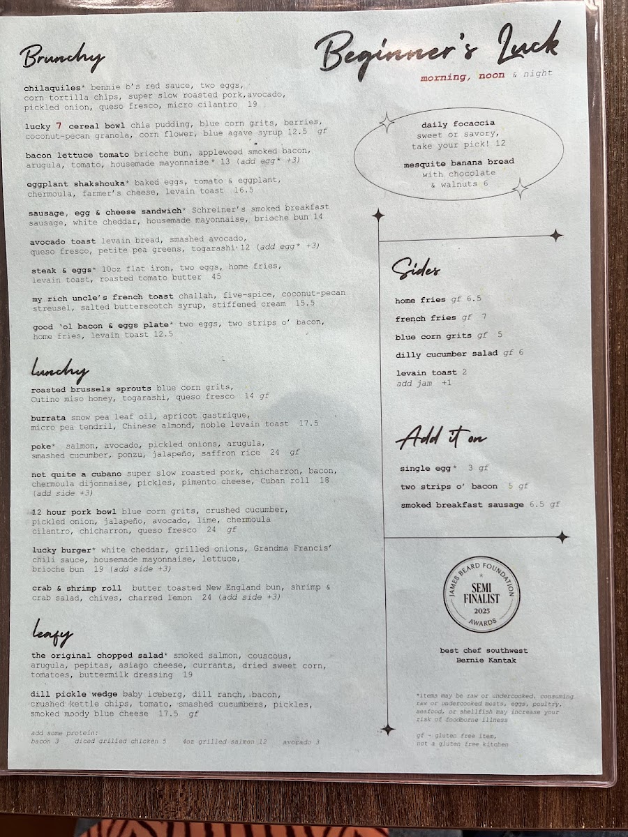 Menu Beginner's Luck-10