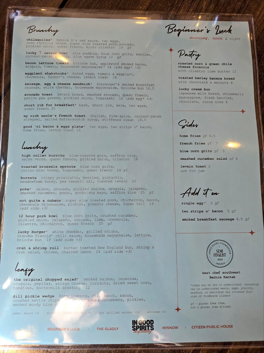 Menu Beginner's Luck-2