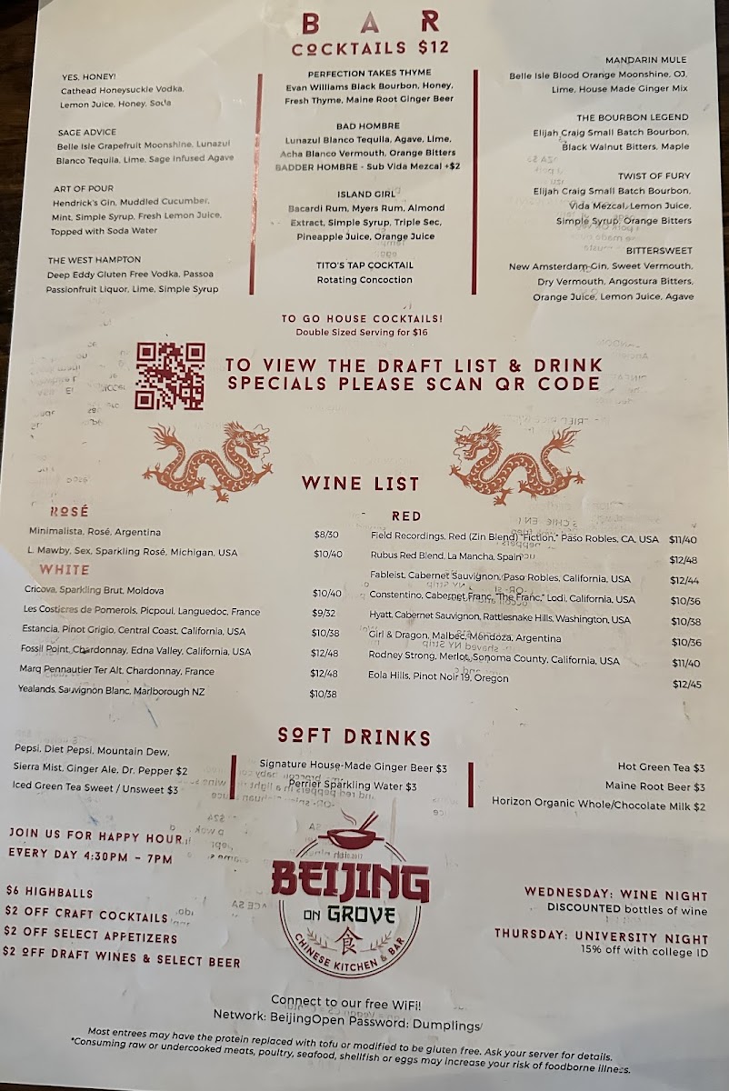 Menu Beijing On Grove-9