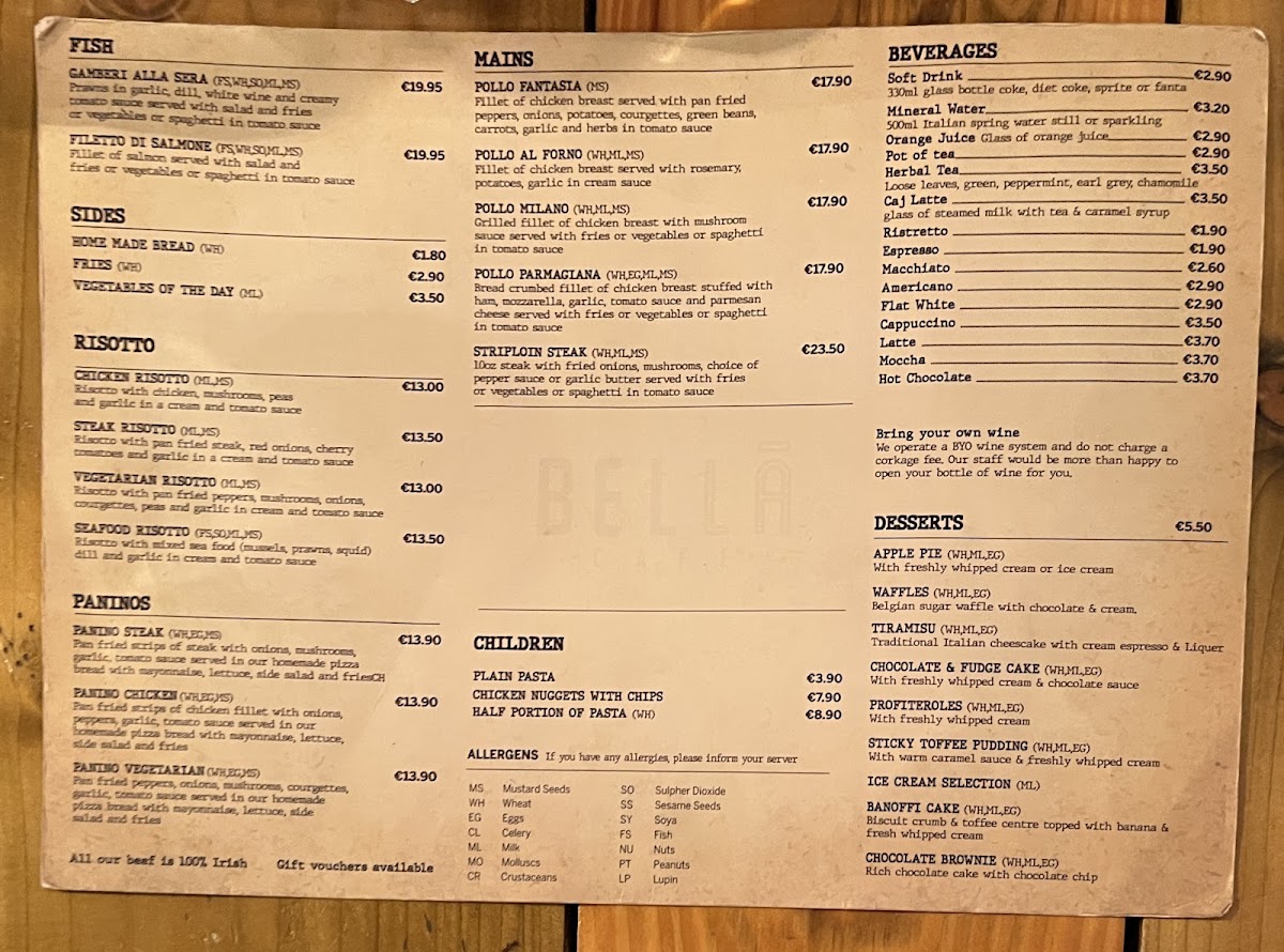 Menu Bella Cafe Fermoy-1