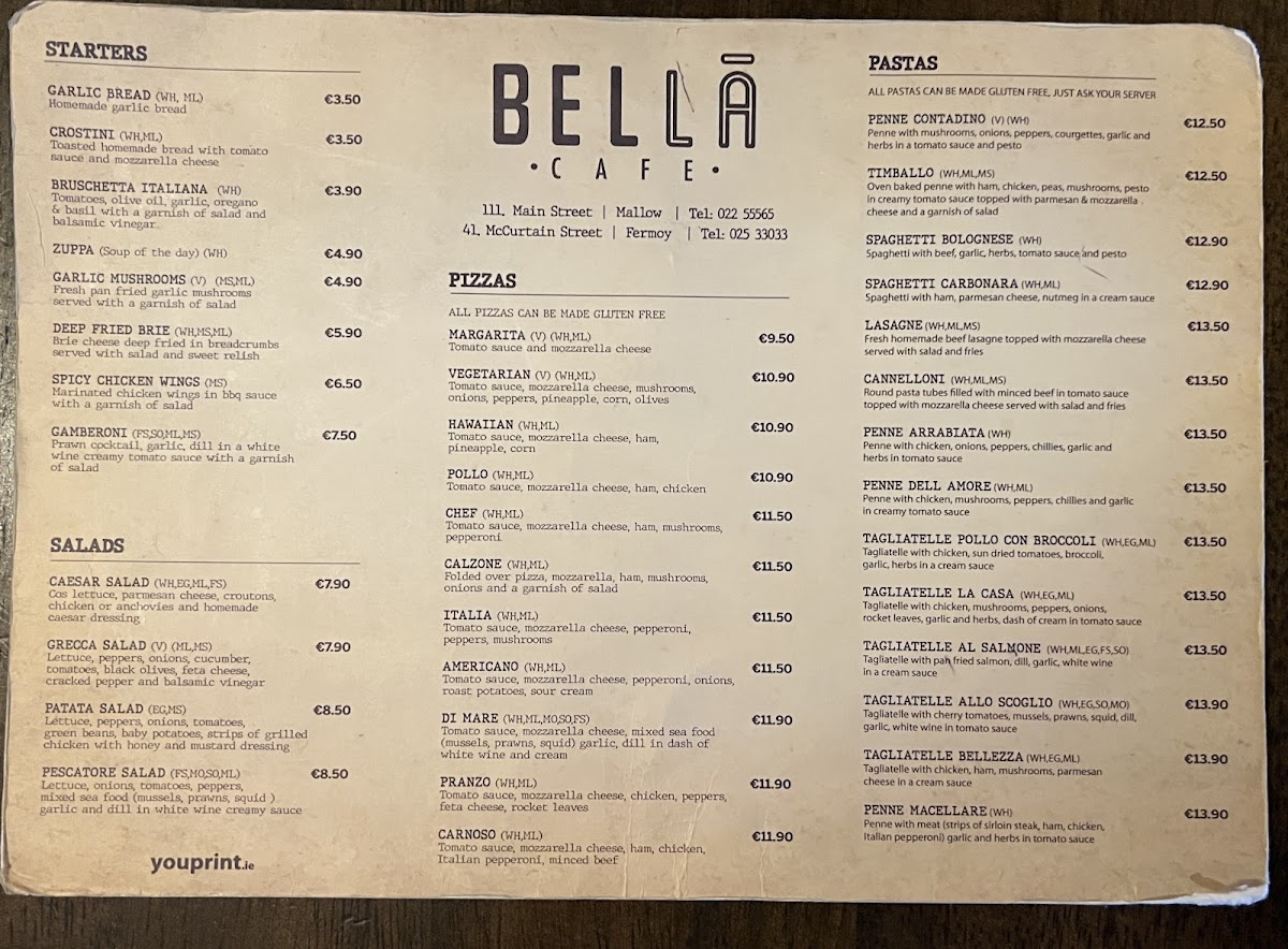 Menu Bella Cafe Fermoy-2