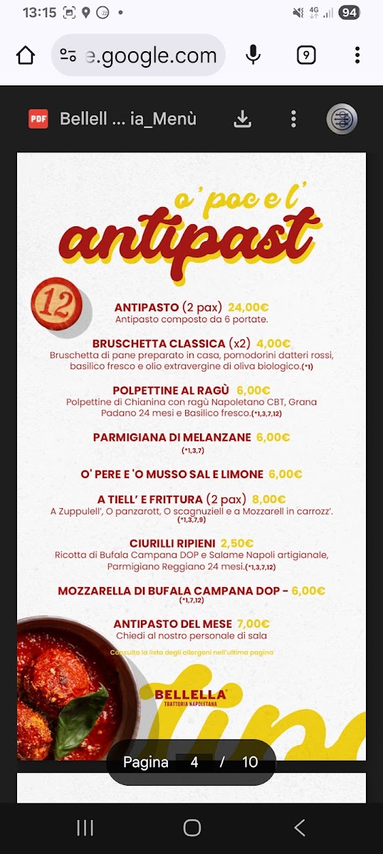 Menu Bellella Trattoria Napoletana-1