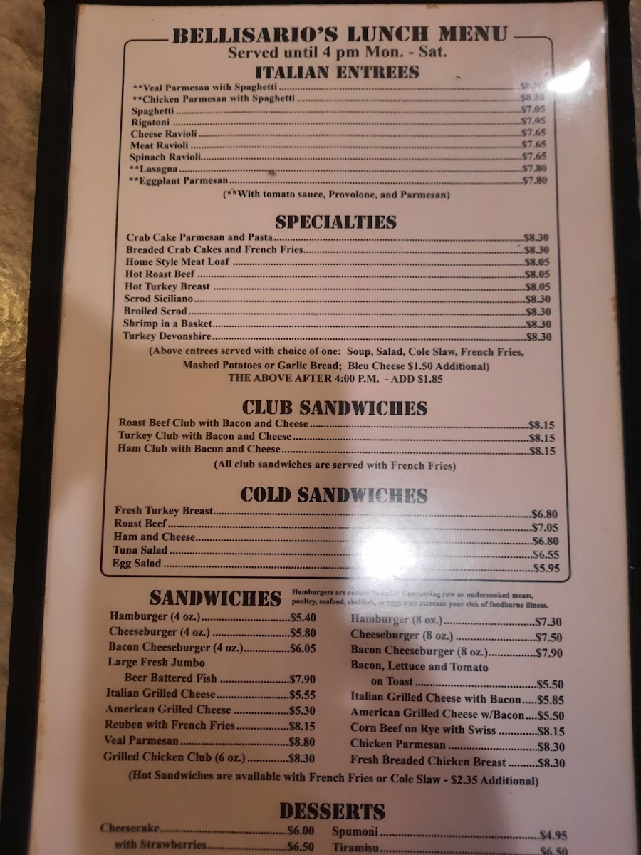 Menu Bellisario's Restaurant-3
