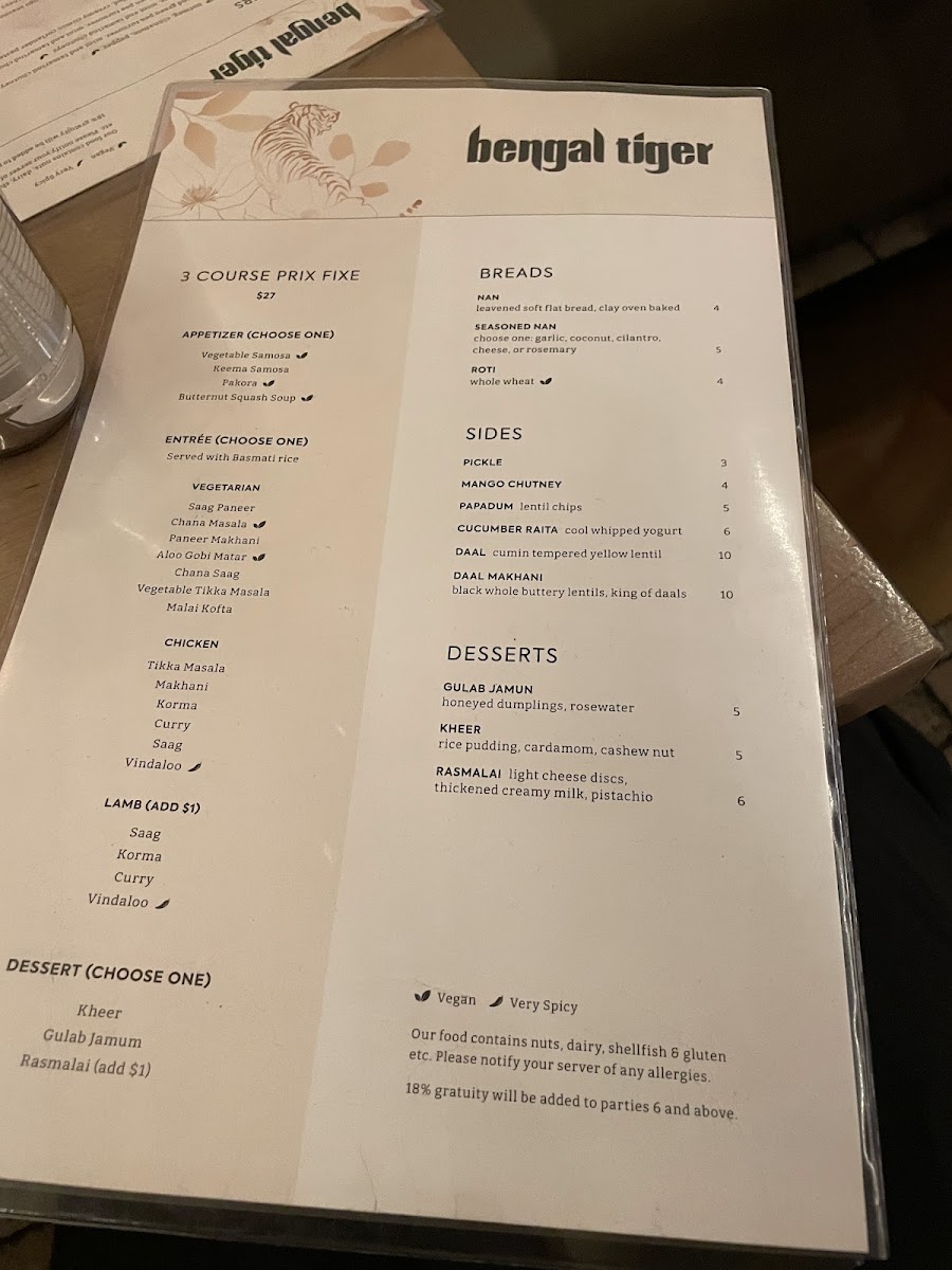 Menu Bengal Tiger-2