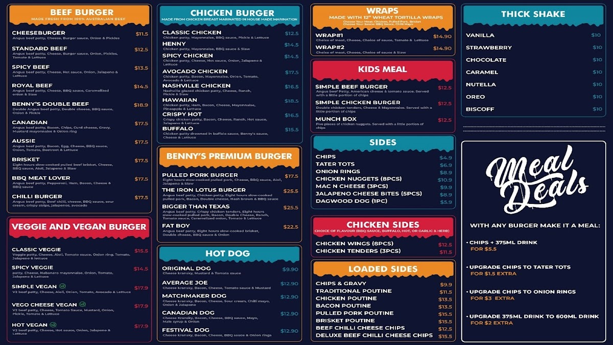 Menu Benny's American Burgers - Morphett Vale-1