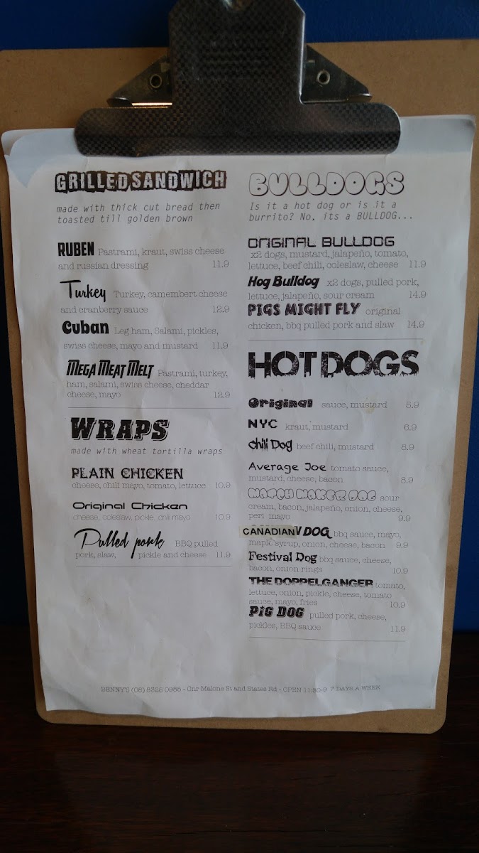 Menu Benny's American Burgers - Morphett Vale-2