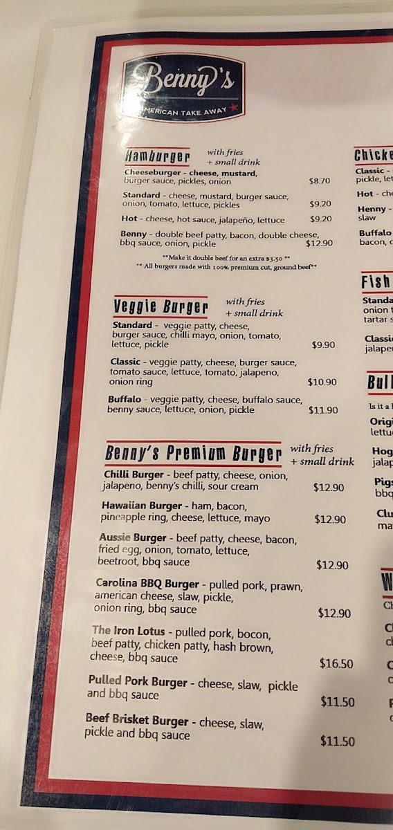 Menu Benny's American Burgers - Morphett Vale-4