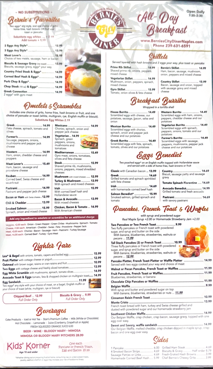 Menu Bernie's City Diner-1