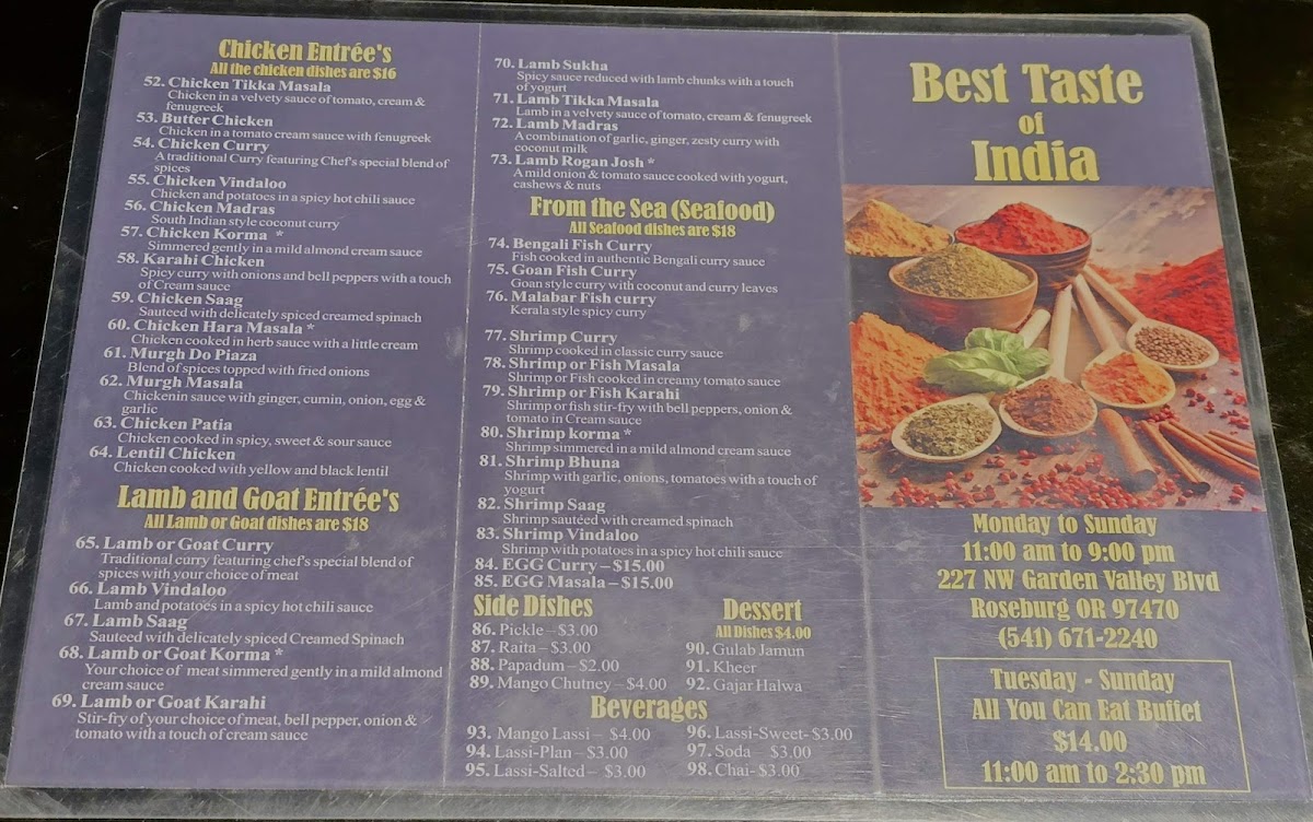 Menu Best Taste Of India Roseburg-5