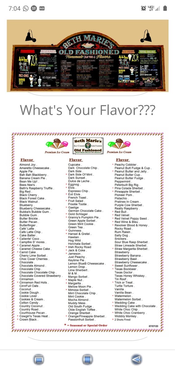 Menu Beth Marie's Old Fashioned Ice Cream-8