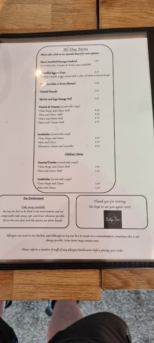 Menu Betty Bee’S Coffee Shop-1