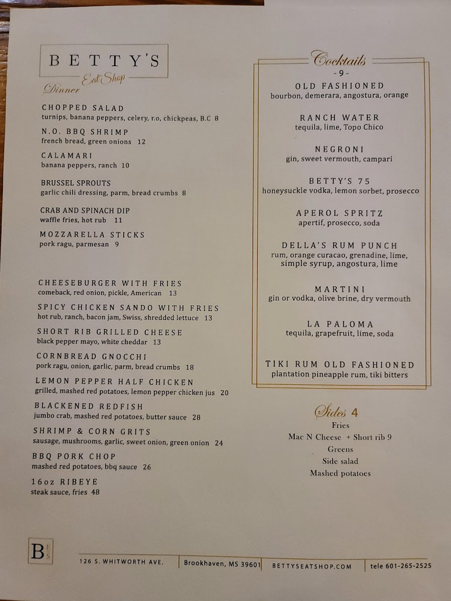 Menu Betty's Eat Shop-1