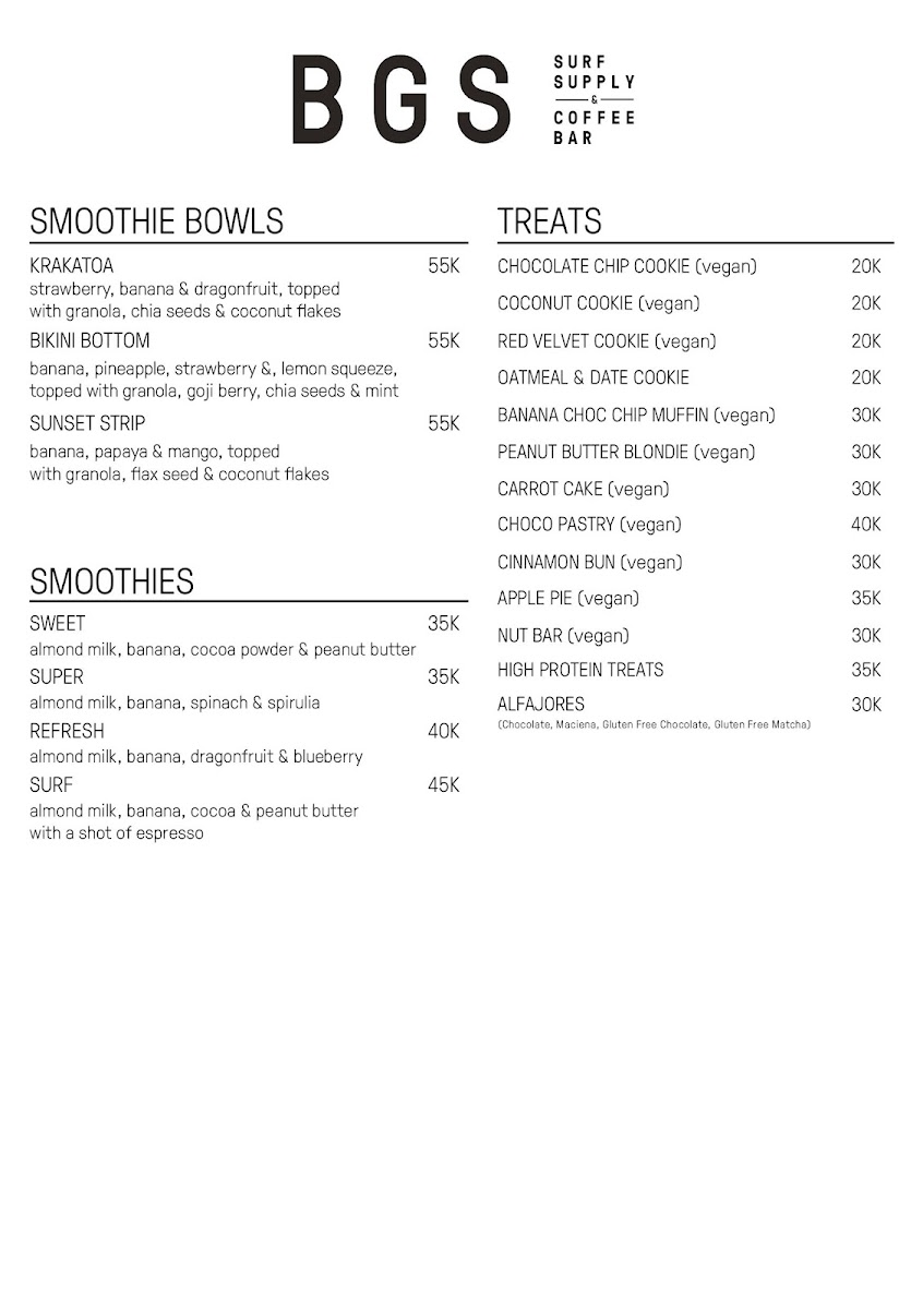 Menu Bgs Bali Canggu - Coffee Bar & Surf Shop-10