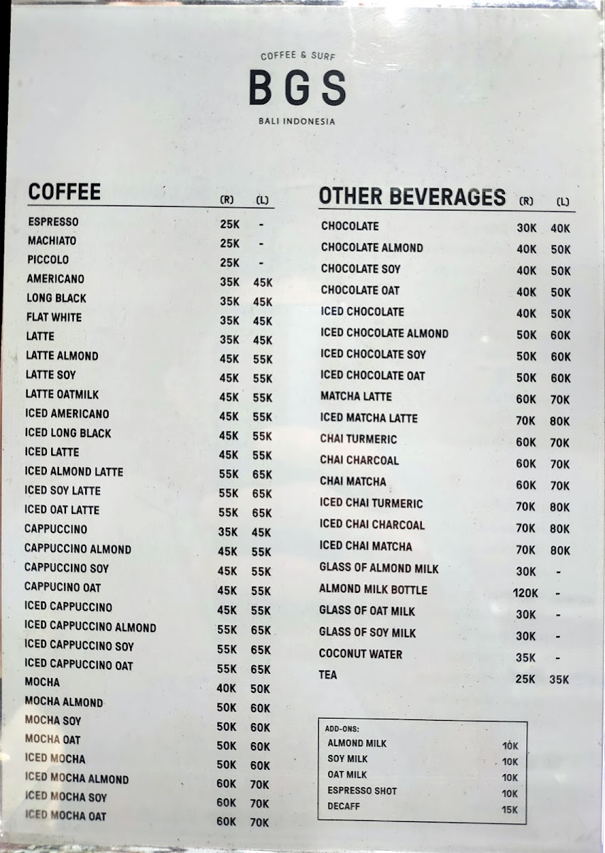 Menu Bgs Bali Canggu - Coffee Bar & Surf Shop-2