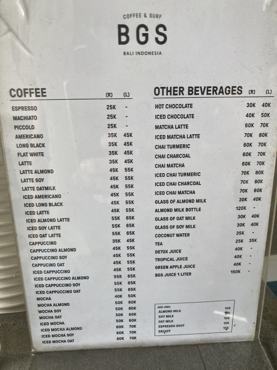 Menu Bgs Bali Canggu - Coffee Bar & Surf Shop-5