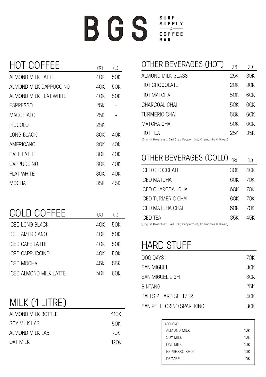 Menu Bgs Bali Canggu - Coffee Bar & Surf Shop-9