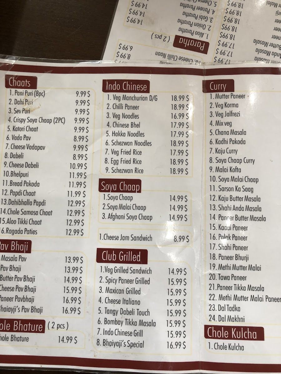 Menu Bhaiyaji's-4