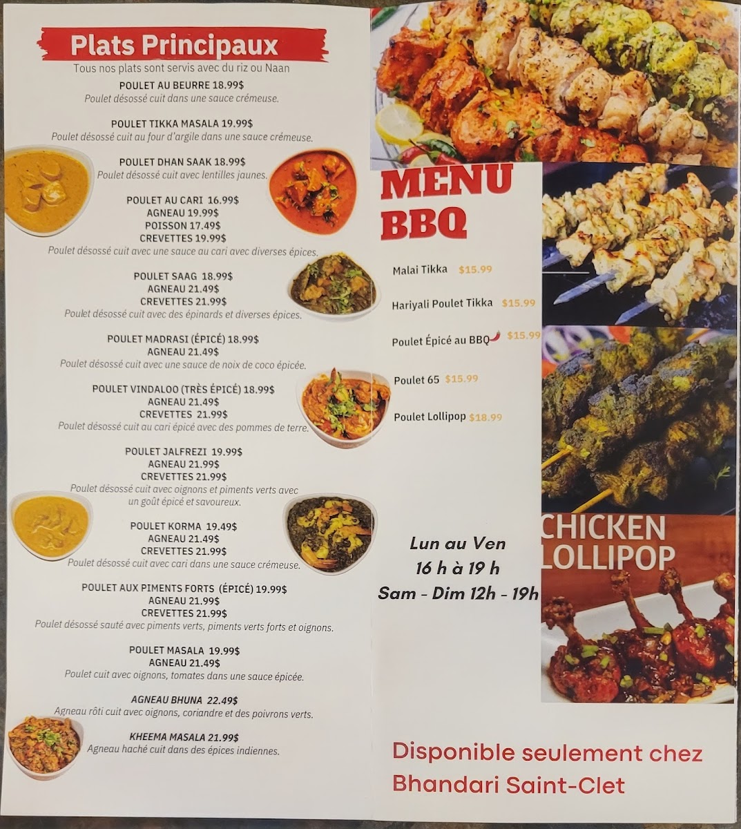 Menu Bhandari Cuisine Indienne Saint-Clet-2
