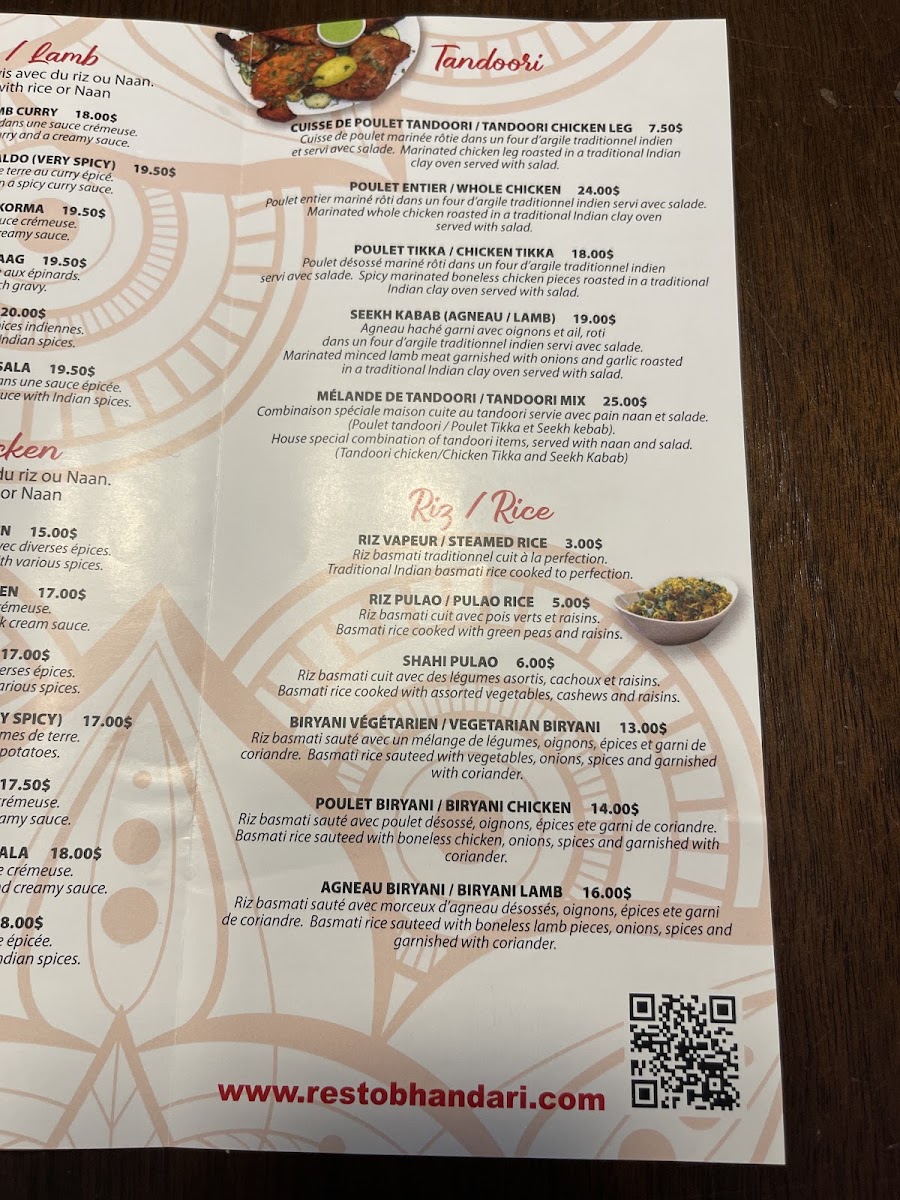 Menu Bhandari Cuisine Indienne Saint-Clet-8