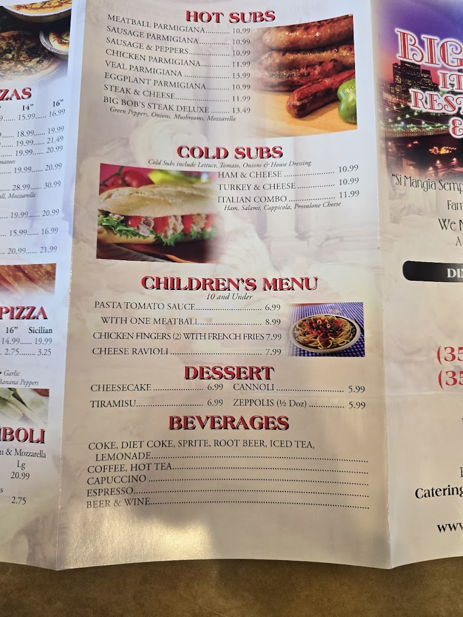 Menu Big Bob's Restaurant And Pizza-2