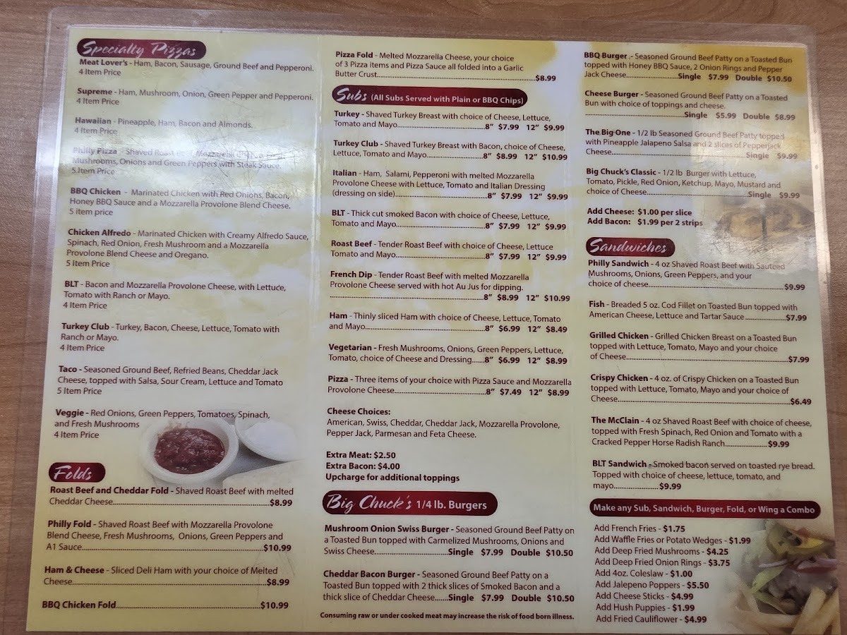 Menu Big Chuck's Pizza Plus-1