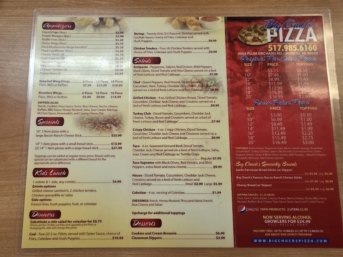 Menu Big Chuck's Pizza Plus-2