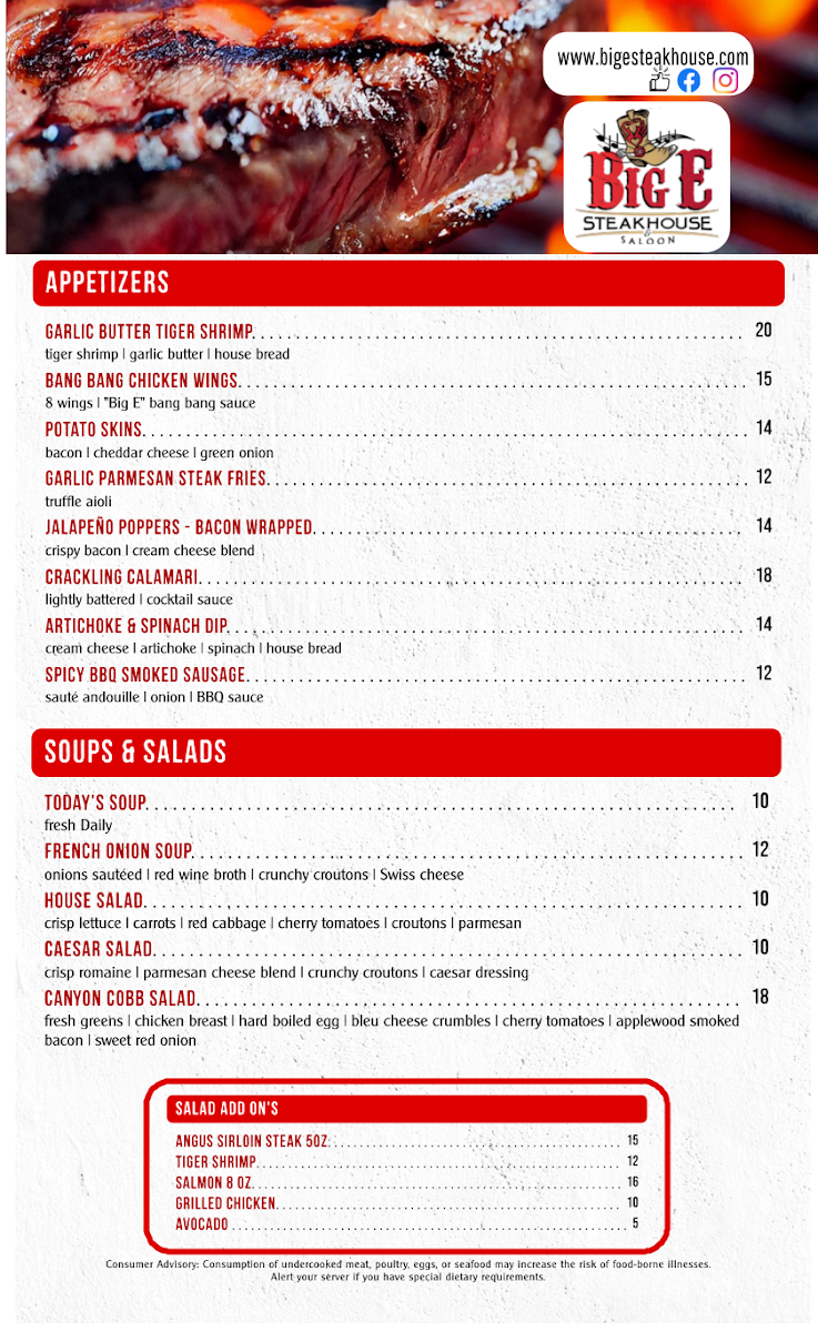 Menu Big E Steakhouse & Saloon-1