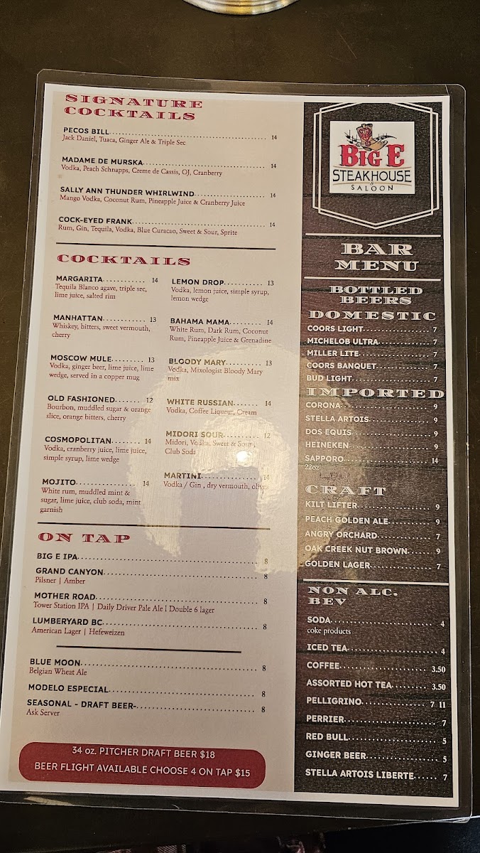 Menu Big E Steakhouse & Saloon-10