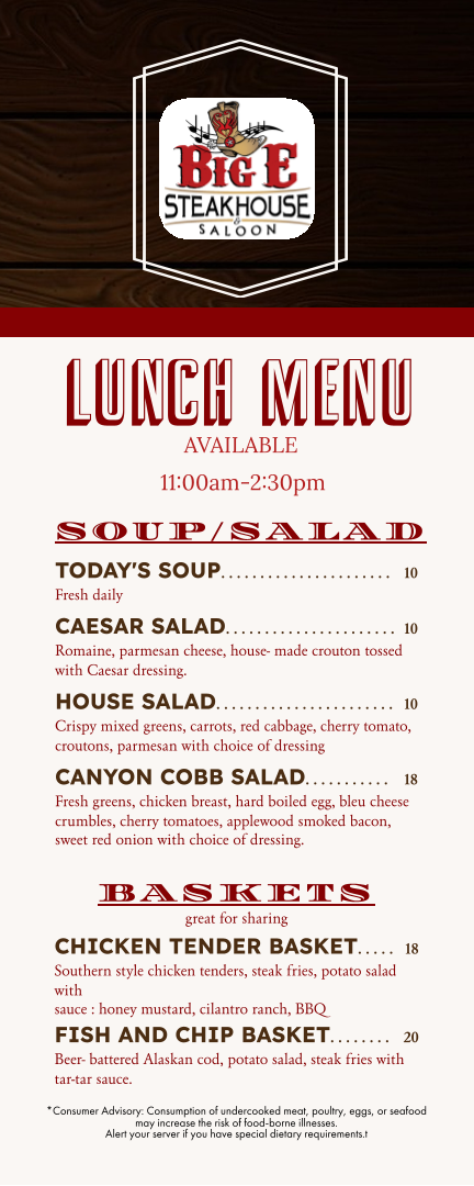 Menu Big E Steakhouse & Saloon-7