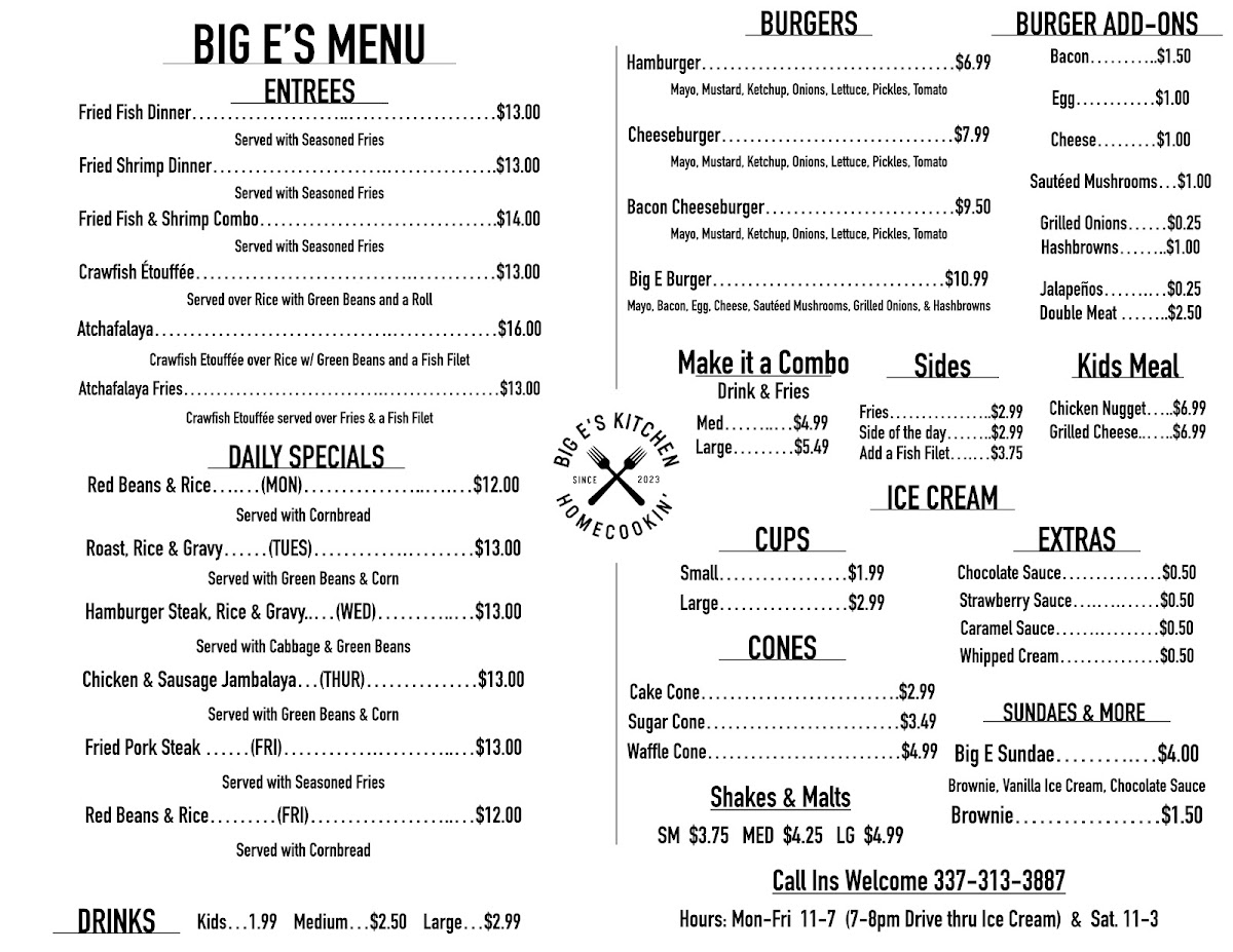 Menu Big E's Kitchen-1