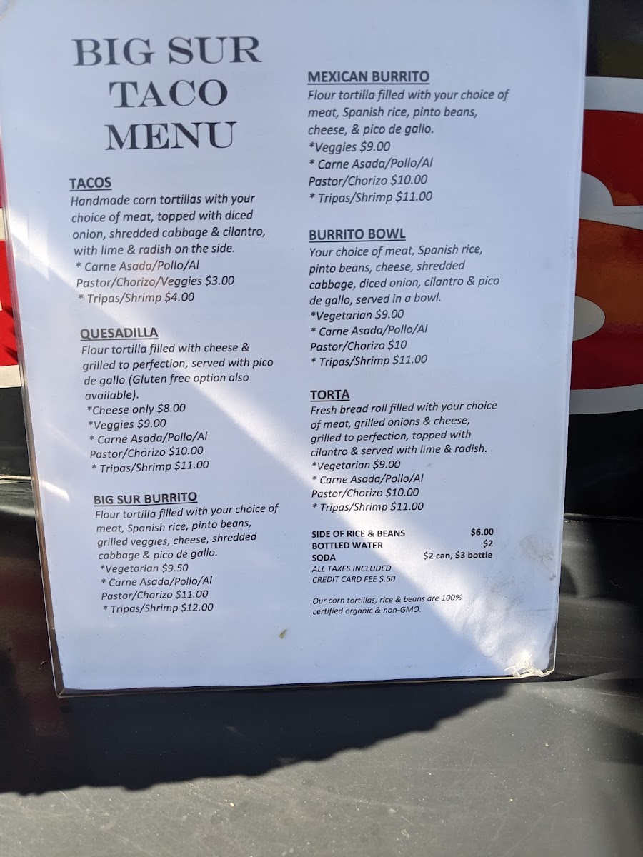 Menu Big Sur Taco Truck-1