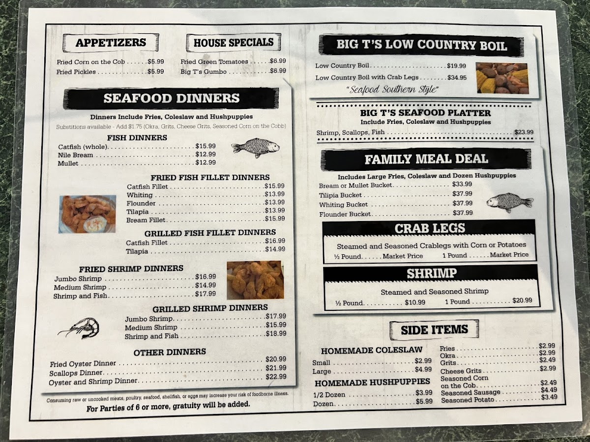 Menu Big T's Seafood Restaurant-1