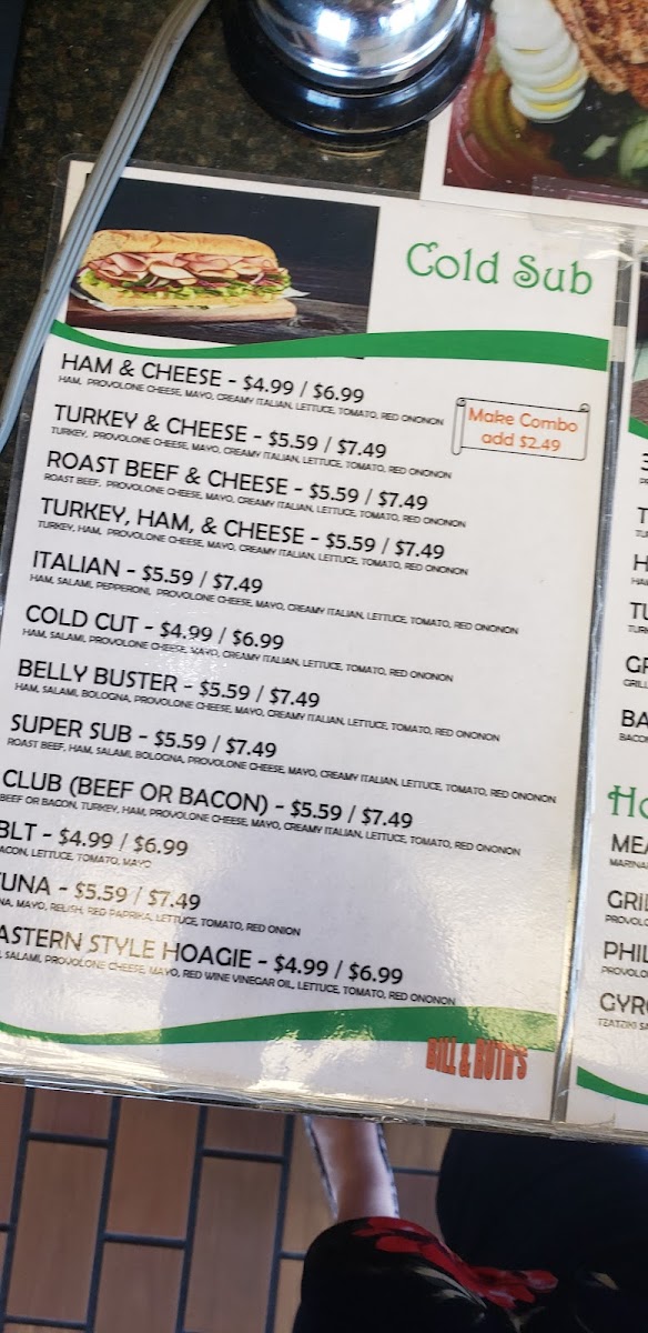 Menu Bill & Ruth's Sub Shop-10