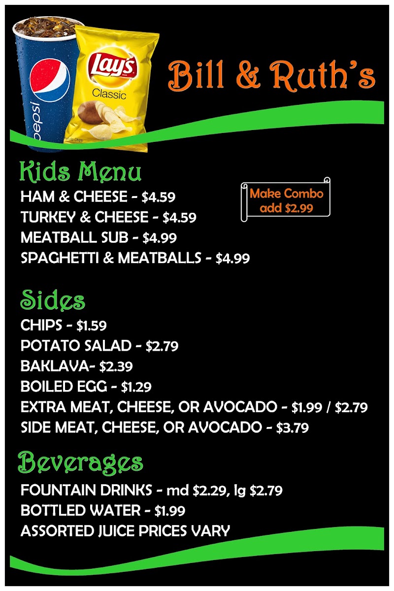 Menu Bill & Ruth's Sub Shop-4
